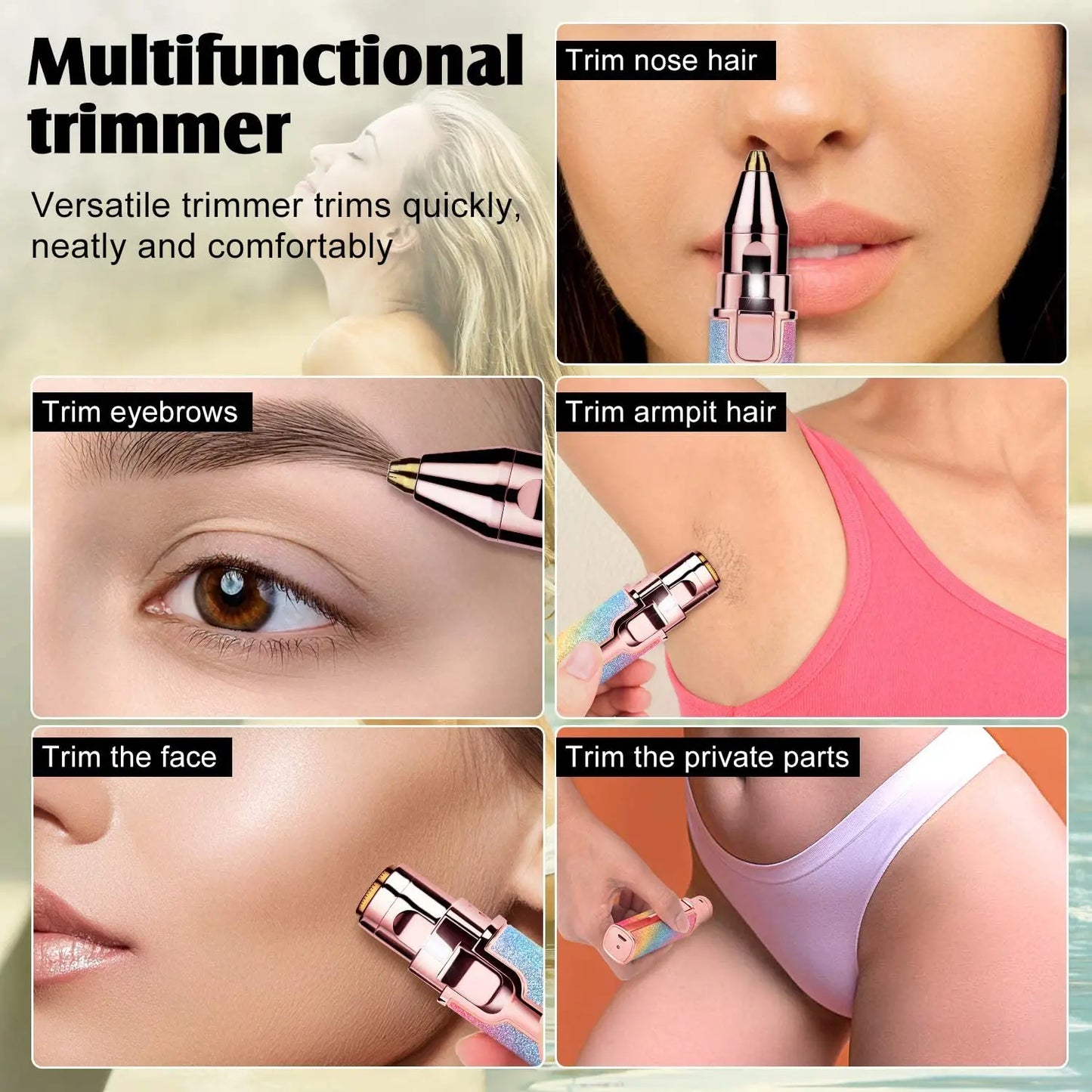 Flawless 2 In 1 Eyebrow Trimmer | Multifunctional Usb Charging Cable And Cleaning Brush