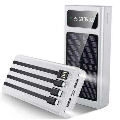 Solar Panel Power Bank, 10000 MAH 100% Transparent LED Power Bank, 2 Led Lights Fast Mobile Charging